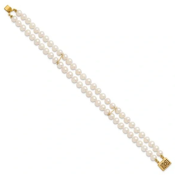 14K Gold-Filled 2-Strand White Freshwater Cultured Pearl Bracelet – 7.5